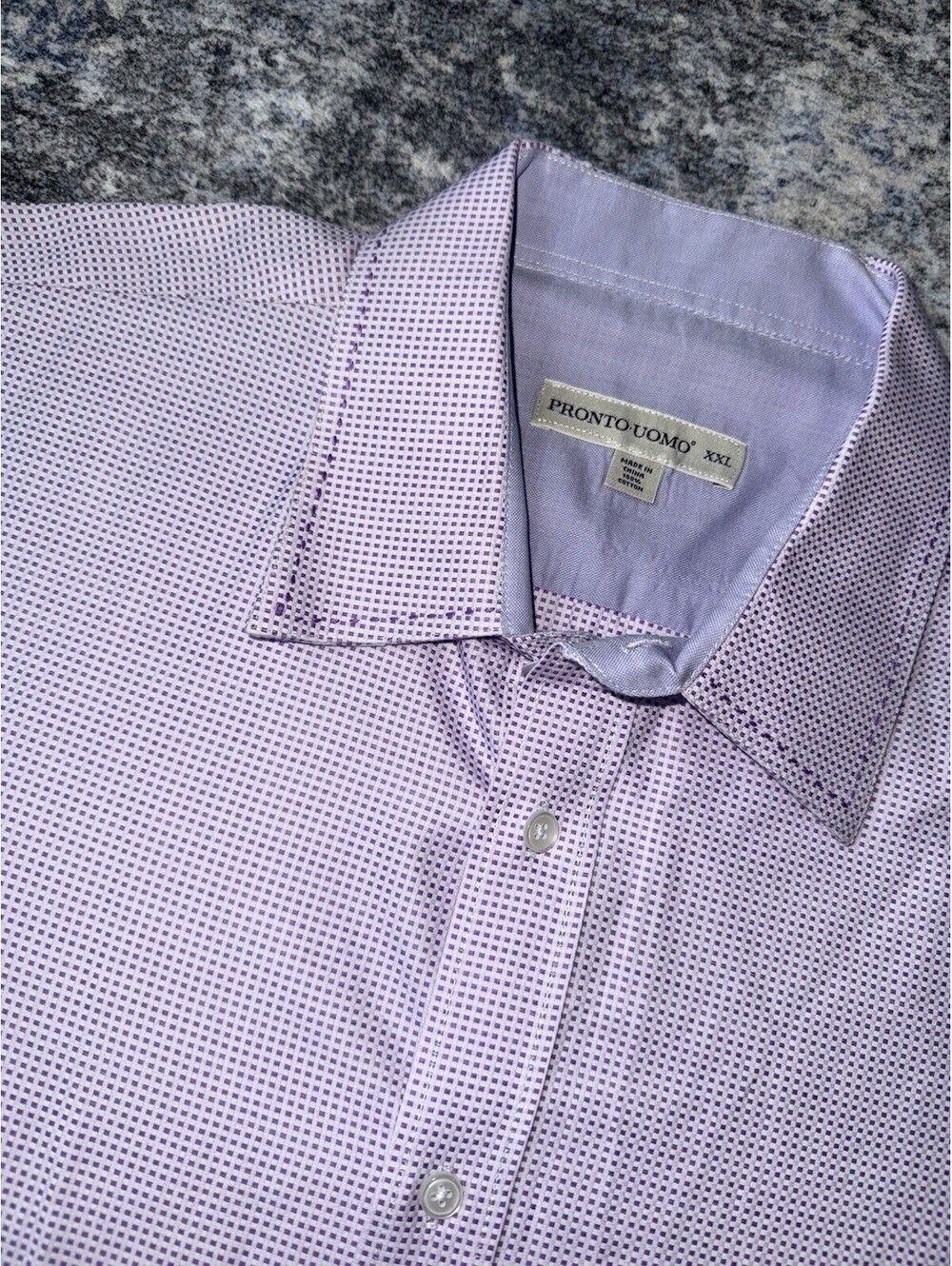 Pronto Uomo Mens XXL Purple Geometric Long Sleeve Dress Shirt 100% Cotton